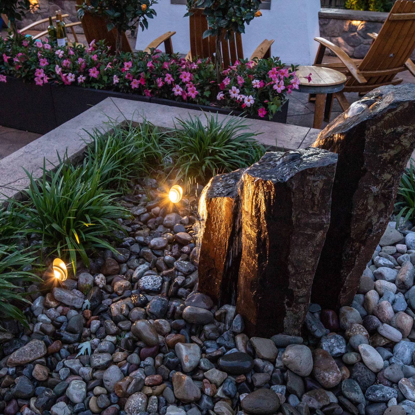 Beautiful within the landscape and soothing to the soul, natural basalt stone spires make the perfect water feature to accent any outdoor living space!