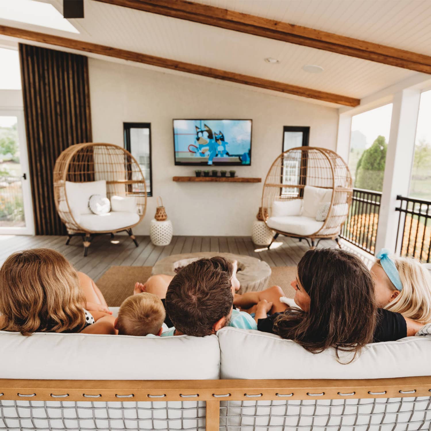 Morning coffee + fresh air + cuddles with the family on the deck watching cartoons = sign us up!!!