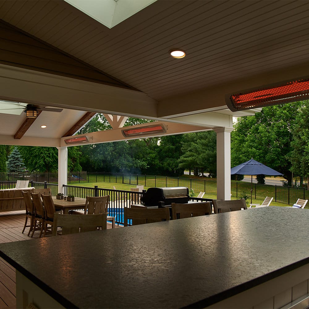 These outdoor infrared Bromic heaters are subtle in sight but very present in function. They provide an even flow of warmth to the bar area as well as the family’s dining table for a more comfortable and enjoyable day.
