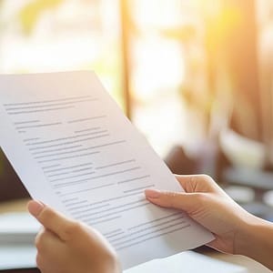 Hands holding a piece of paper with text