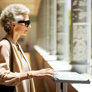 Woman reading braille signage