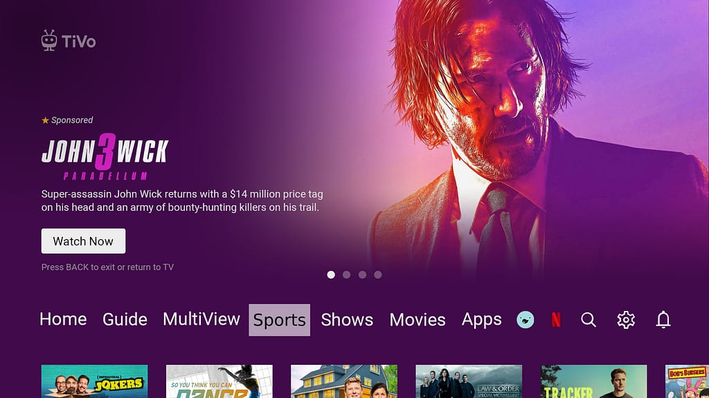 TiVo Home Page Sports Hub