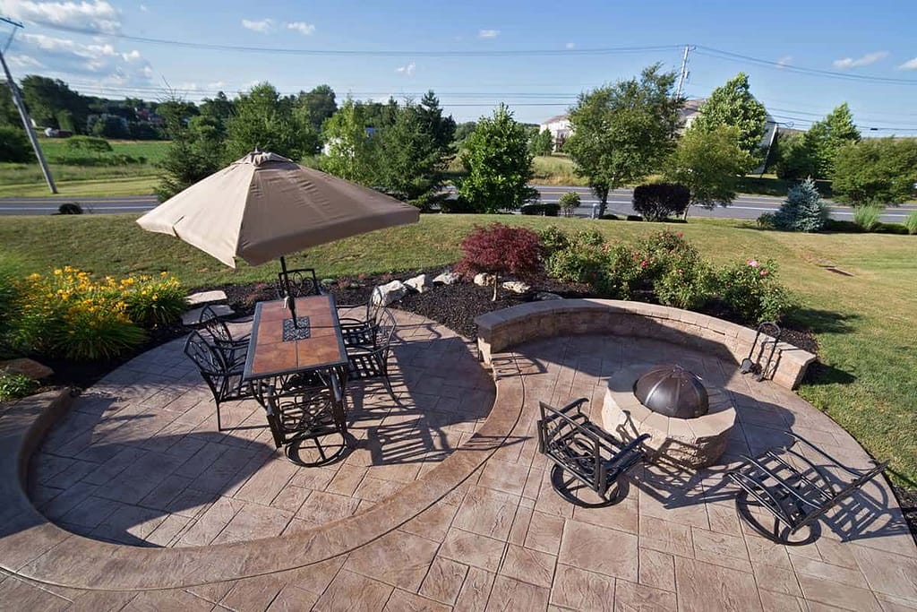 A two tier patio in stamped concrete