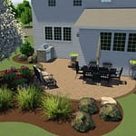 Outdoor living design with patio and landscape beds
