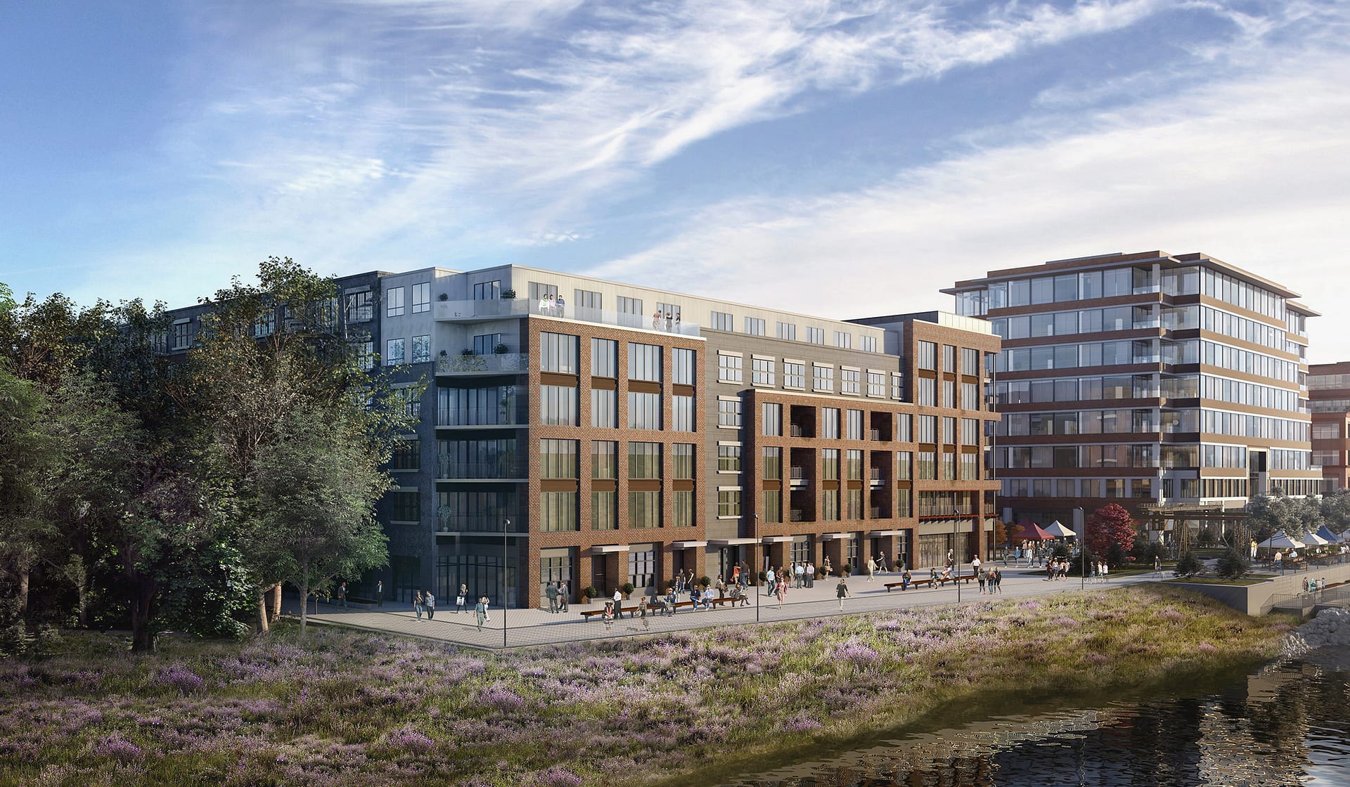 Rendering of River House multifamily building at The Waterfront in Allentown, Pennsylvania