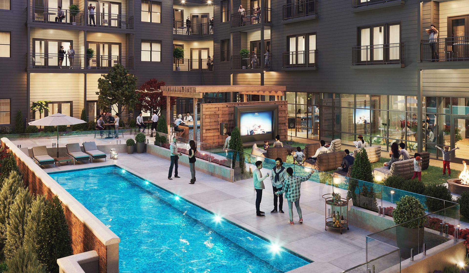 Rendering of the River House pool deck at The Waterfront in Allentown, Pennsylvania