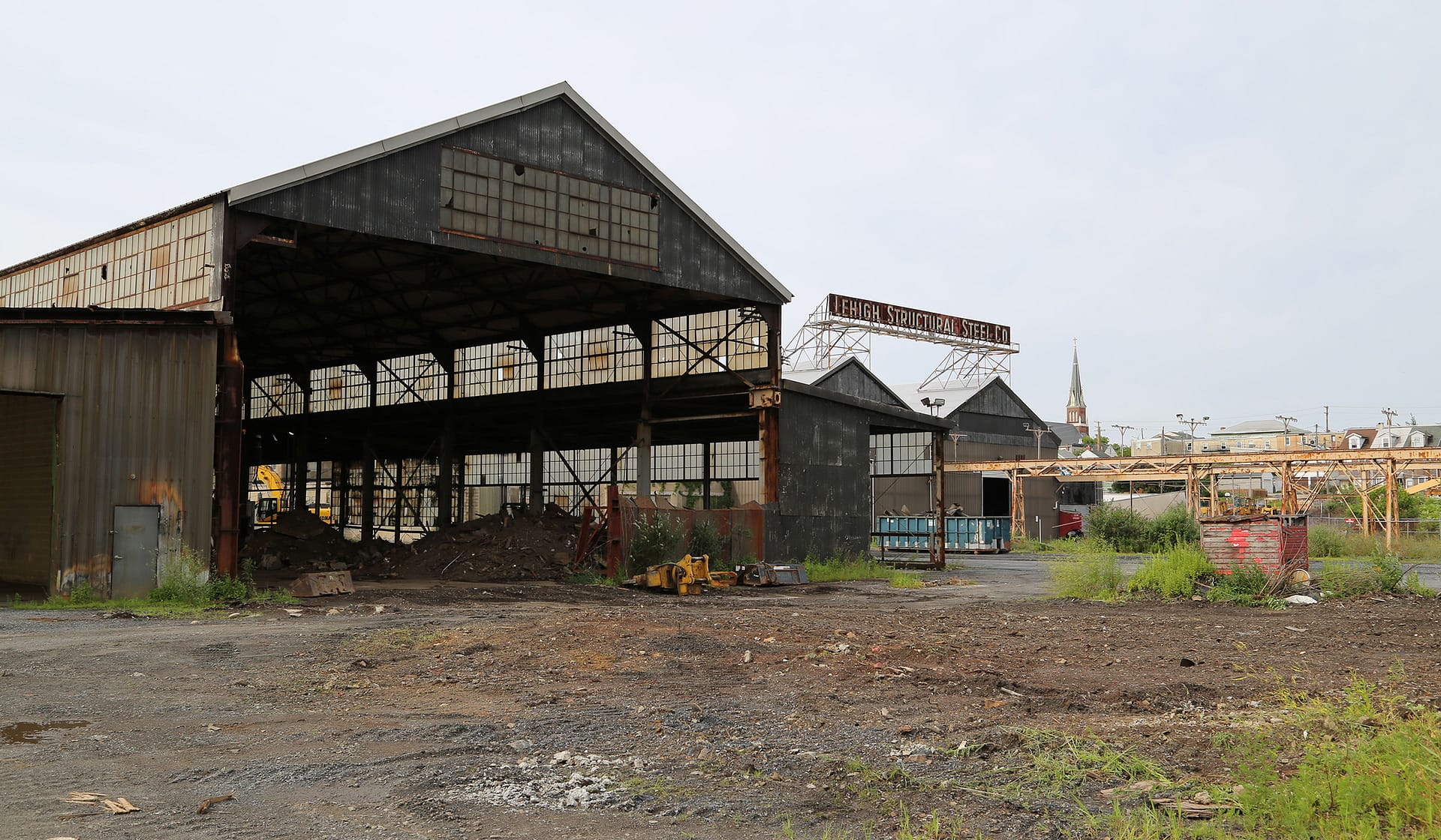 Vacant industrial warehouse awaiting demolition at The Waterfront site in Allentown