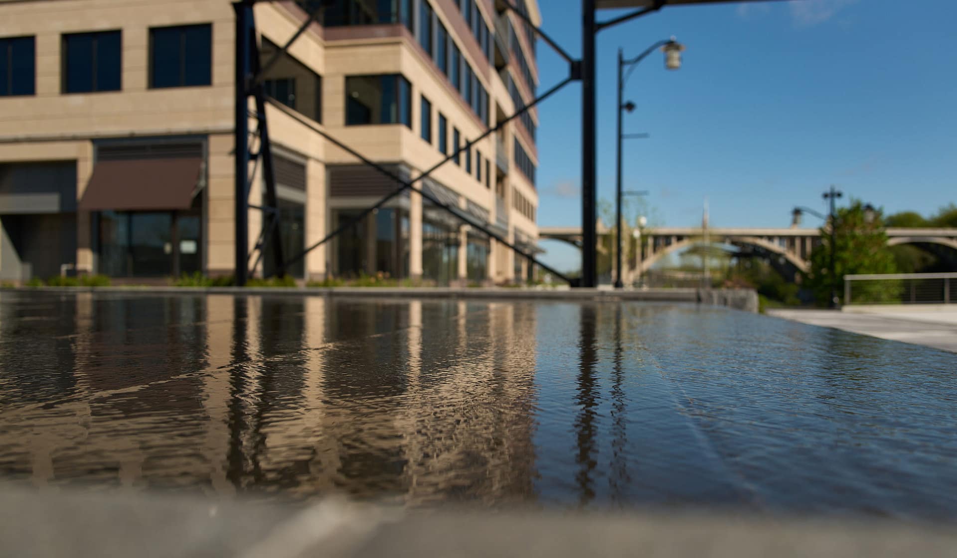 Plaza water feature beside the office building at The Waterfront in Allentown, Pennsylvania