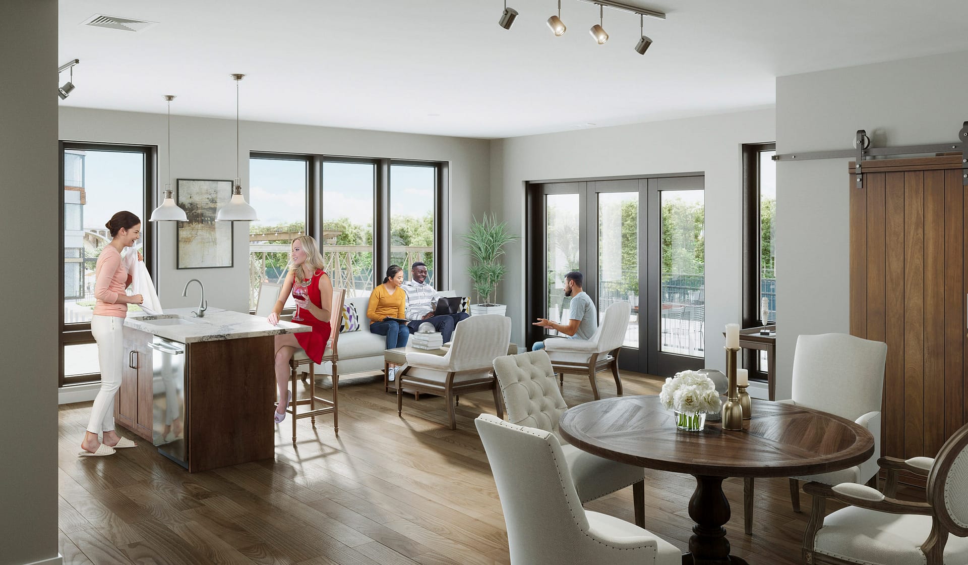 Rendering of a River House apartment interior at The Waterfront in Allentown