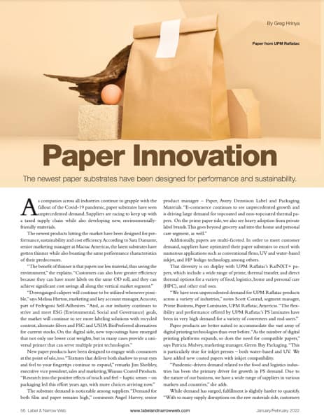Paper Innovation - Label and Narrow Web